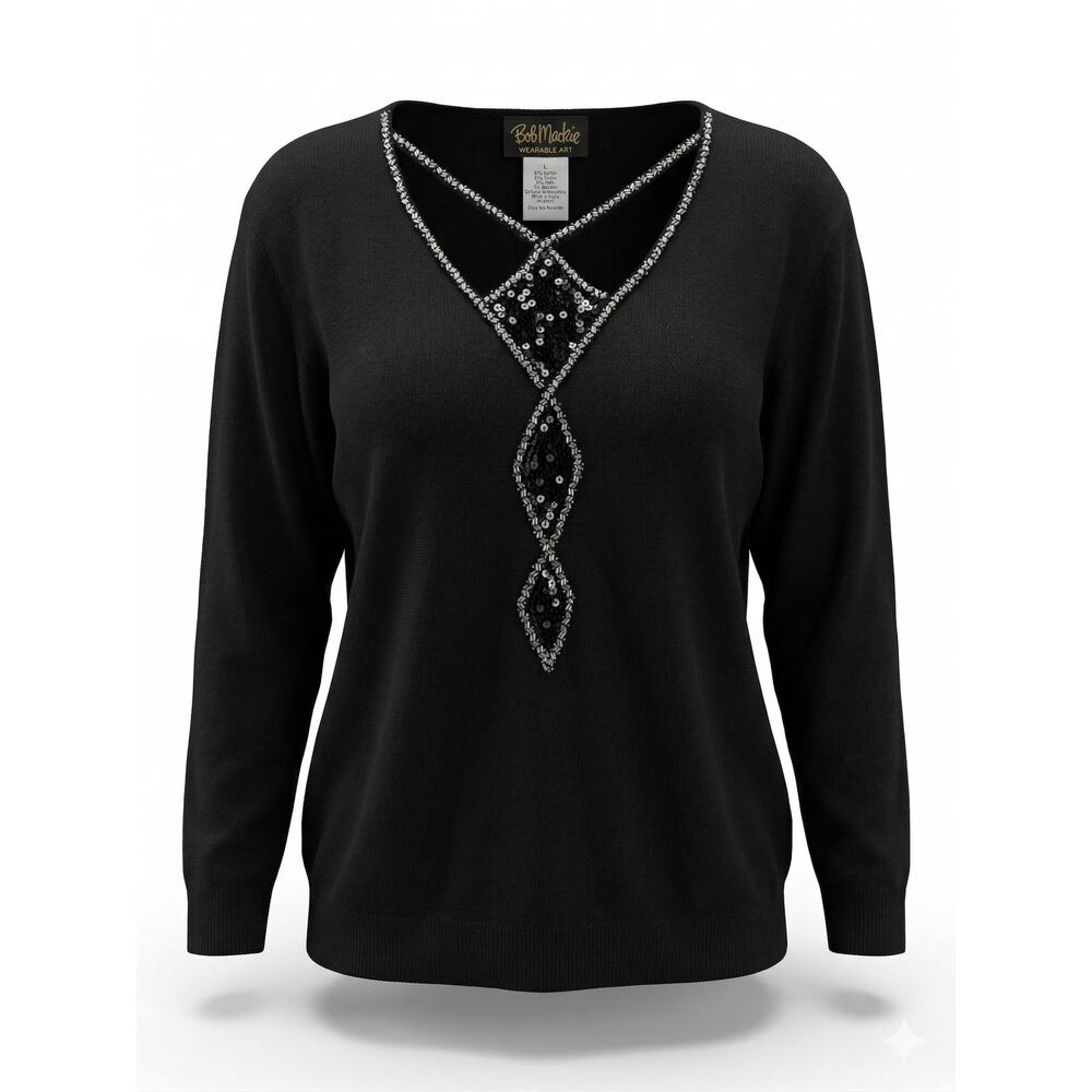 NWT Bob Mackie Women's L Artsy Maximalist Eclectic Y2K Whimsigoth V-Neck Sweater
